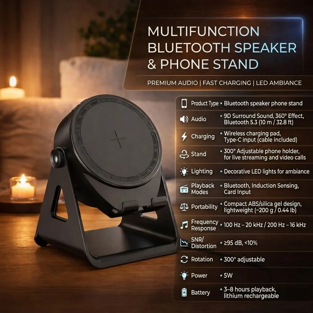 Bluetooth Speaker Phone Stand Wireless Charger Function - Image 2