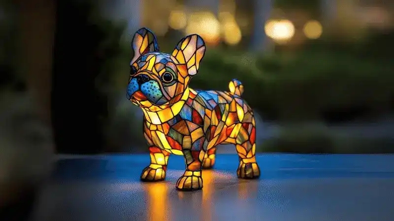 Colorful Stained Glass Dog Lamp Home Decor and Night Lighting - Image 1