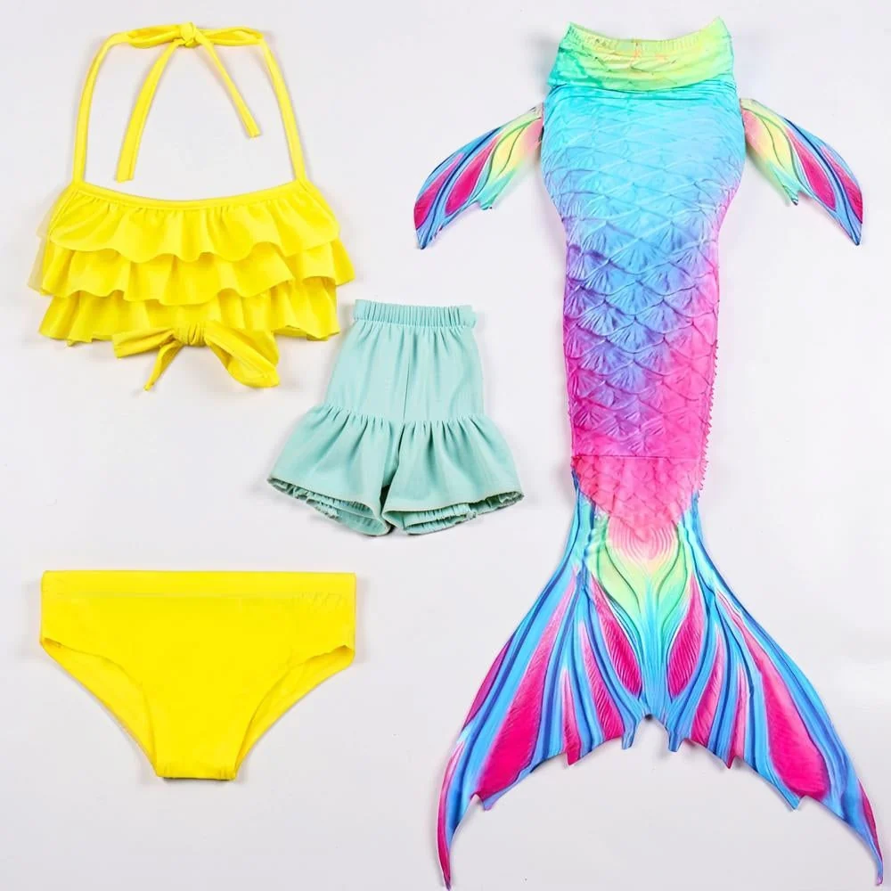 Mermaid Costume Swimsuit Girls Set Ruffle Shell Tail - Image 3