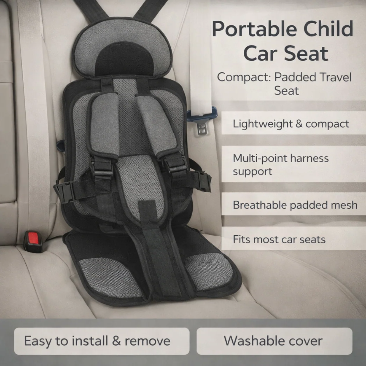 Travel Car Seat 5-Point Safety Harness Compact Design - Image 3